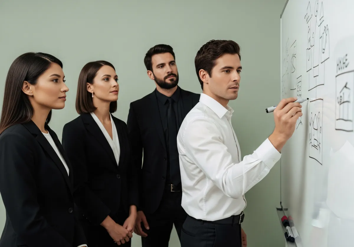 Consultor e cliente debatendo decisão